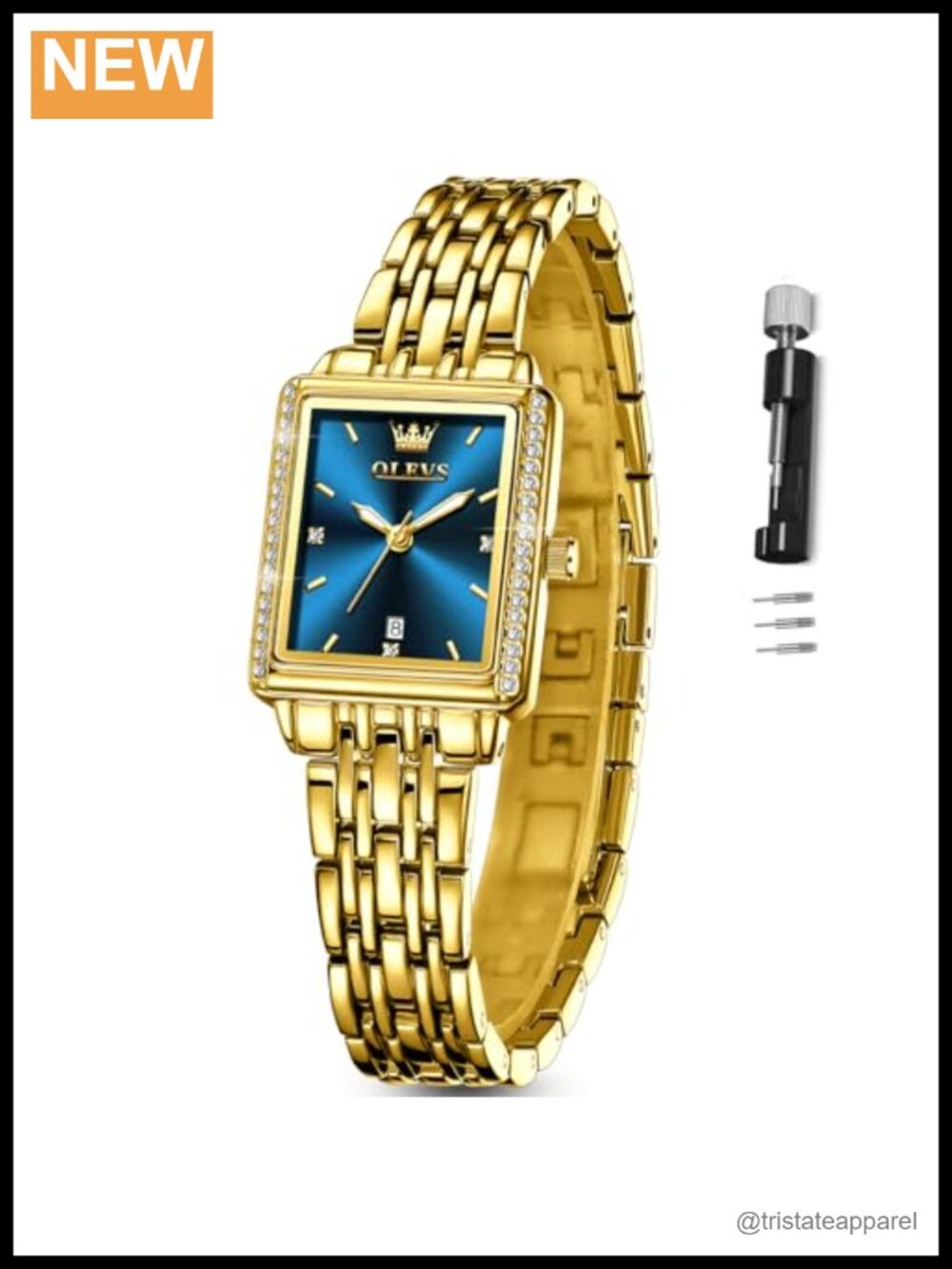 OLEVS Women's Luxury Square Dress Watch Stainless Steel Waterproof Date